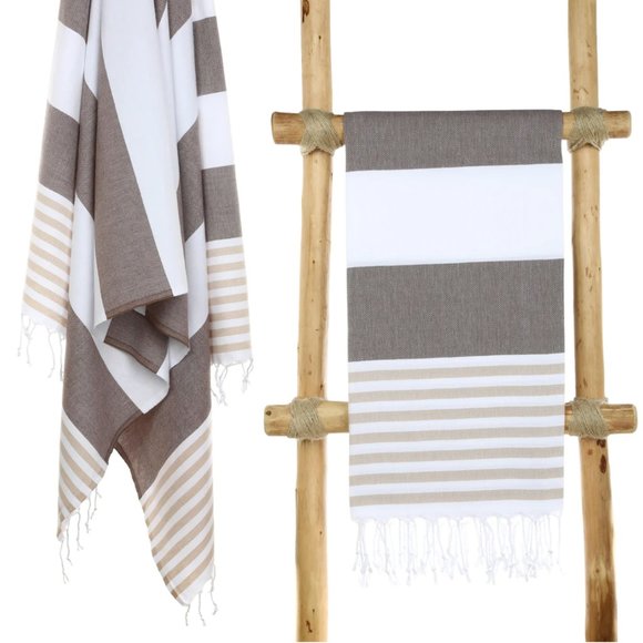 Sand Free Brown Beige 100% Turkish Cotton Beach Bath Towel Citizens of the Beach - Picture 4 of 6